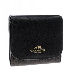 Pre Owned Coach Brown/Black Leather Trifold Compact Wallet