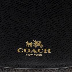 Pre Owned Coach Brown/Black Leather Trifold Compact Wallet