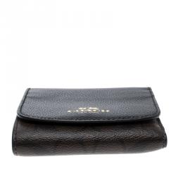 Pre Owned Coach Brown/Black Leather Trifold Compact Wallet