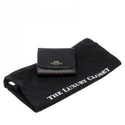 Pre Owned Coach Brown/Black Leather Trifold Compact Wallet