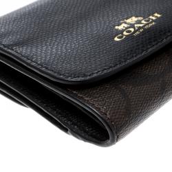 Pre Owned Coach Brown/Black Leather Trifold Compact Wallet