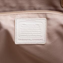 Pre Owned حقيبة يد كوتش سيتي كبيرة جلد وكانفاس مقوى بيج/ بيضاء