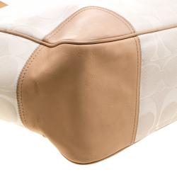 Pre Owned حقيبة يد كوتش سيتي كبيرة جلد وكانفاس مقوى بيج/ بيضاء