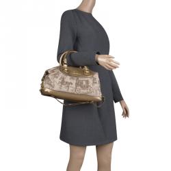 مملوكة مسبقًا Coach Beige/Gold Fabric and Leather Satchel