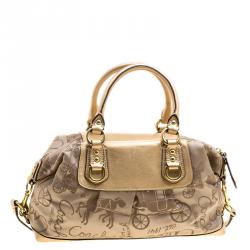 مملوكة مسبقًا Coach Beige/Gold Fabric and Leather Satchel