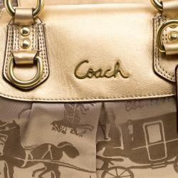 مملوكة مسبقًا Coach Beige/Gold Fabric and Leather Satchel