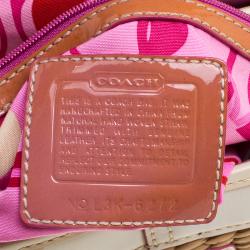 Coach Beige/White Woven Straw and Leather Satchel 