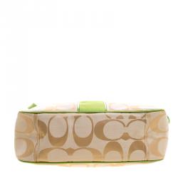 Coach Beige/Green Signature Canvas Stripe Convertible Hobo 