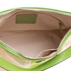 Coach Beige/Green Signature Canvas Stripe Convertible Hobo 