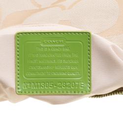 Coach Beige/Green Signature Canvas Stripe Convertible Hobo 