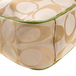 Coach Beige/Green Signature Canvas Stripe Convertible Hobo 