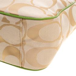 Coach Beige/Green Signature Canvas Stripe Convertible Hobo 