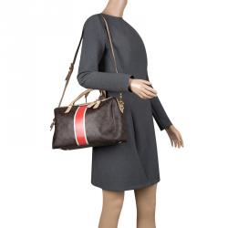 مملوكة مسبقًا Coach Brown Signature Coated Canvas Nancy Stripe Satchel