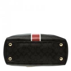 مملوكة مسبقًا Coach Brown Signature Coated Canvas Nancy Stripe Satchel