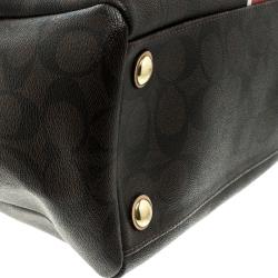 مملوكة مسبقًا Coach Brown Signature Coated Canvas Nancy Stripe Satchel