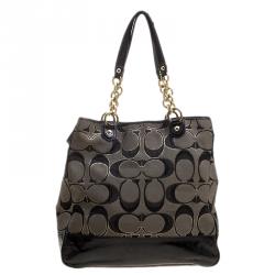 Pre Owned Coach Black/Grey Signature Canvas Poppy North South Tote