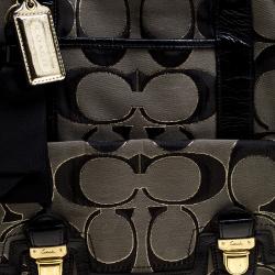 Pre Owned Coach Black/Grey Signature Canvas Poppy North South Tote