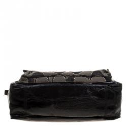 Pre Owned Coach Black/Grey Signature Canvas Poppy North South Tote