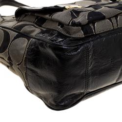 Pre Owned Coach Black/Grey Signature Canvas Poppy North South Tote