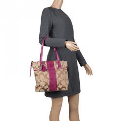 Pre Owned حقيبة كوتش كانفاس بيج/وردي