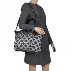 Pre Owned Coach Madison Black Op Art Sateen and Leather Satchel
