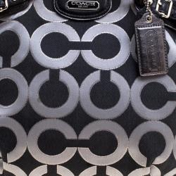 Pre Owned Coach Madison Black Op Art Sateen and Leather Satchel