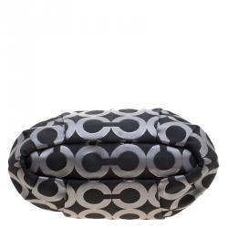 Pre Owned Coach Madison Black Op Art Sateen and Leather Satchel