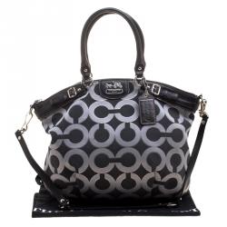 Pre Owned Coach Madison Black Op Art Sateen and Leather Satchel