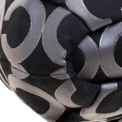 Pre Owned Coach Madison Black Op Art Sateen and Leather Satchel