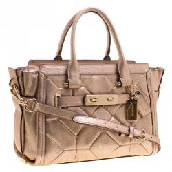 Coach Rose Gold Patchwork Metallic Leather Swagger 27 Carryall Tote