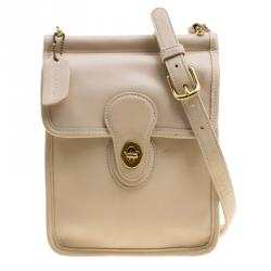 Pre Owned Coach Beige Leather Murphy Crossbody Bag