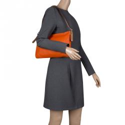 Pre Owned Coach Orange and Beige Leather Shoulder Bag