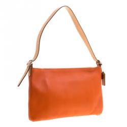 Pre Owned Coach Orange and Beige Leather Shoulder Bag