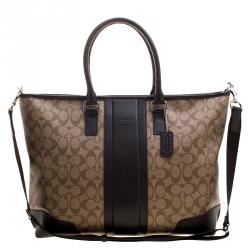 Coach Beige/Brown Signature Coated Canvas Weekender Tote