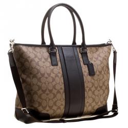 Coach Beige/Brown Signature Coated Canvas Weekender Tote