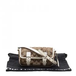 Pre Owned Coach White/Beige Signature Canvas Crossbody Bag