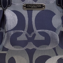 Pre Owned حقيبة يد كوتش جلد لامع وجاكارد شهير أوبتك رمادية/ زرقاء