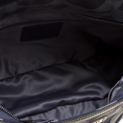 Pre Owned حقيبة يد كوتش جلد لامع وجاكارد شهير أوبتك رمادية/ زرقاء