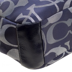 Pre Owned حقيبة يد كوتش جلد لامع وجاكارد شهير أوبتك رمادية/ زرقاء