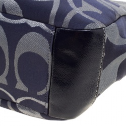 Pre Owned حقيبة يد كوتش جلد لامع وجاكارد شهير أوبتك رمادية/ زرقاء