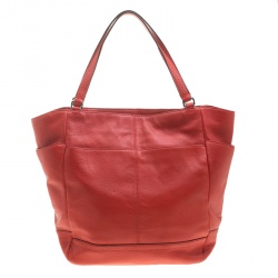 Pre Owned Coach Vermilion Red Leather Park Signature North South Tote