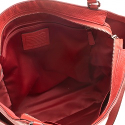 Pre Owned Coach Vermilion Red Leather Park Signature North South Tote