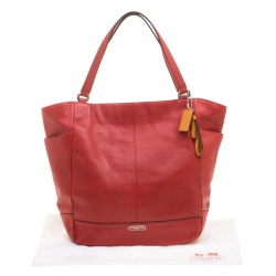 Pre Owned Coach Vermilion Red Leather Park Signature North South Tote