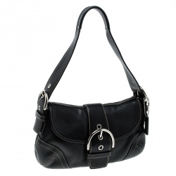 Pre Owned Coach Black Leather Buckle Shoulder Bag
