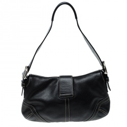 Pre Owned Coach Black Leather Buckle Shoulder Bag