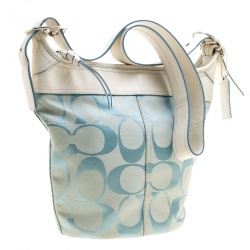 Pre Owned Coach Blue/White Signature Canvas and Leather Messenger Bag