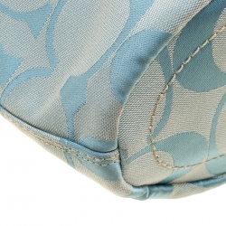 Pre Owned Coach Blue/White Signature Canvas and Leather Messenger Bag
