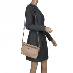 Coach Light Brown Leather East/West Pop Up Pouch Crossbody Bag