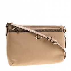 Coach Light Brown Leather East/West Pop Up Pouch Crossbody Bag