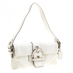 Pre Owned Coach White Leather Soho Flap Shoulder Bag